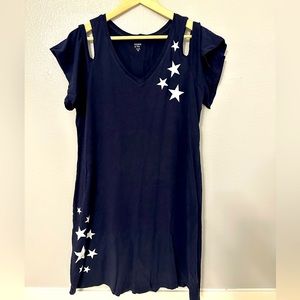 Crown & Ivy Cold Shoulder Navy T Shirt Dress Size M
